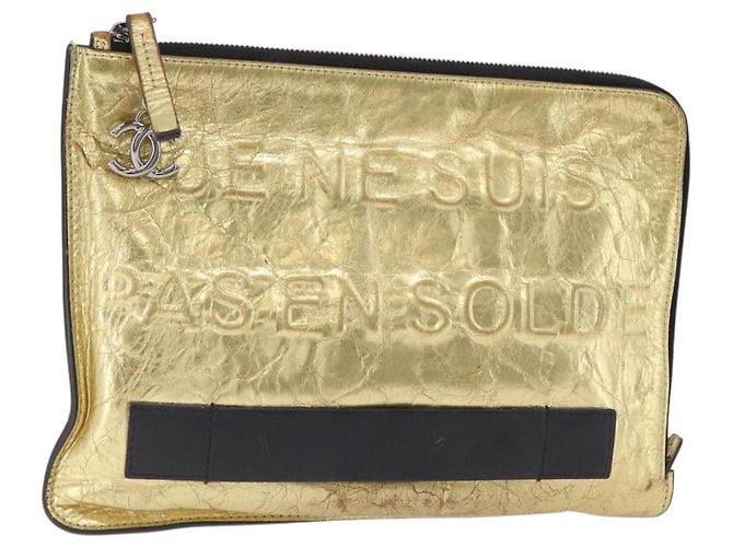 CHANEL Pochette en cuir Gold CC