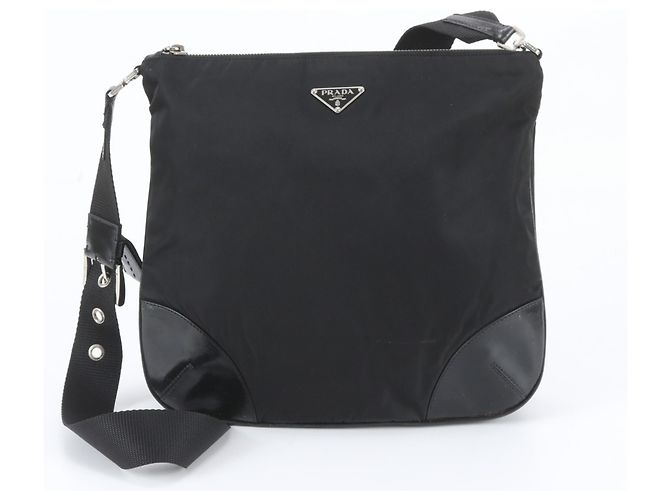 Prada Tessuto Nylon Triangle Logo Leather Shoulder Bag