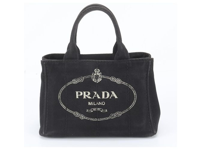 Prada Canapa Leather Canvas Tote Bag