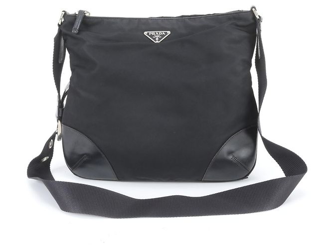 Prada Tessuto Nylon Triangle Logo Leather Messenger Bag