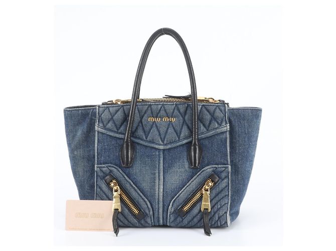 Borsa Tote Miu Miu in Denim e Pelle Biker