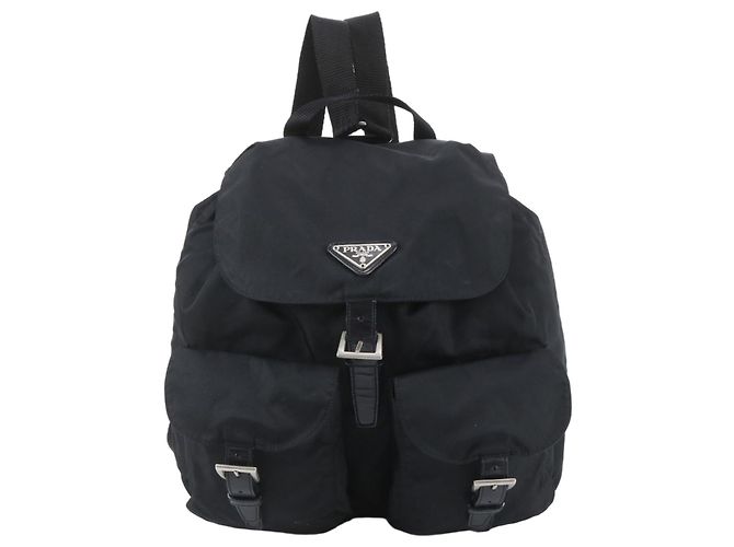 Prada Tessuto Nylon Triangle Logo Leather Backpack