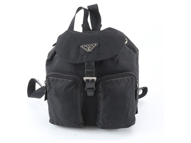 Prada Tessuto Nylon Triangle Logo Leather Backpack for Women