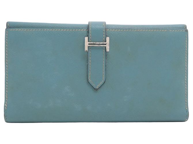 Béarn Hermès Hermes Blue Leather Bearn Long Wallet