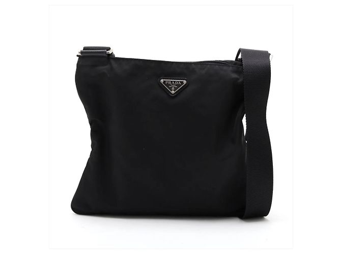 Prada Tessuto Nylon Triangle Logo Leather Messenger Bag