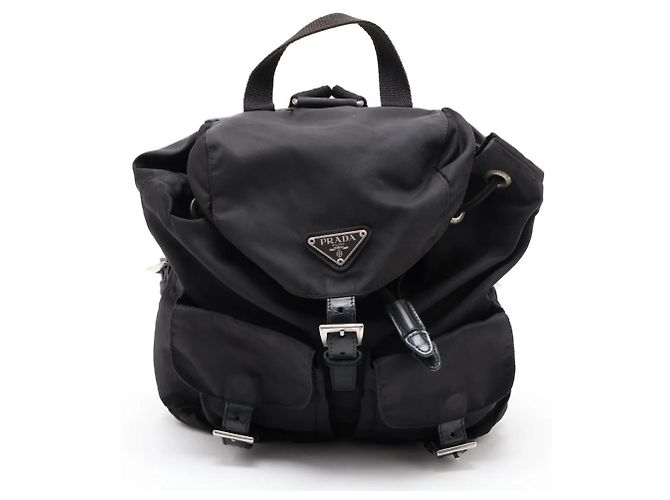 Prada Tessuto Nylon Triangle Logo Leather Backpack