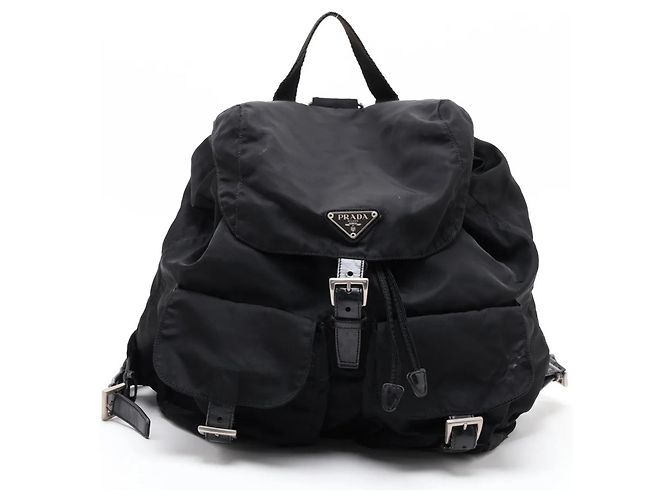 Prada Tessuto Nylon Triangle Logo Leather Backpack