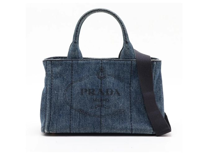 Prada Canapa Denim Blue Triangle Logo Shoulder Bag