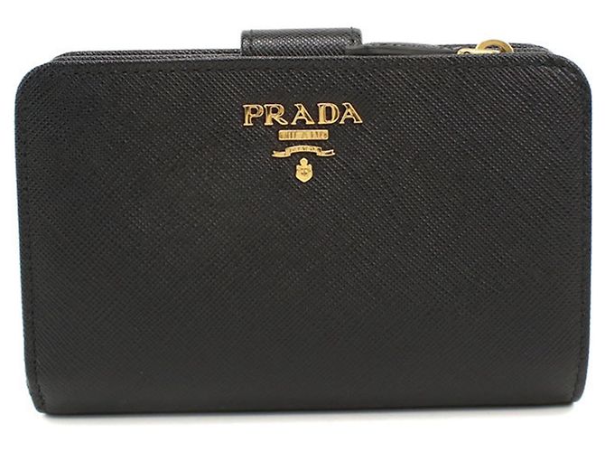 Prada Bi-Fold Geldbörse aus schwarzem Saffiano-Leder