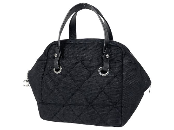 Chanel Handtasche Schwarz Leder und Stoff
