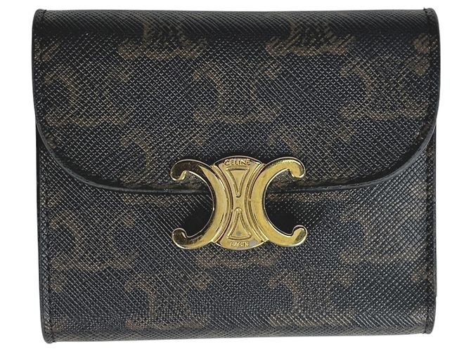 Céline Celine Triomphe Mini Coated Canvas Tri-fold Wallet