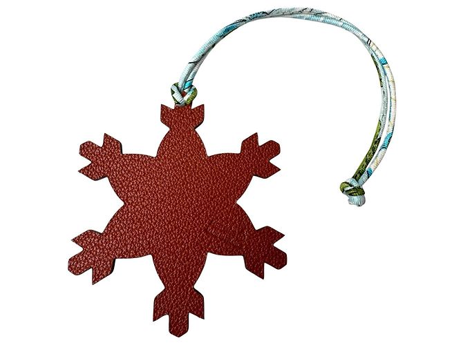 Charm Hermès Petit H Floco de Neve Castanho Couro e Seda