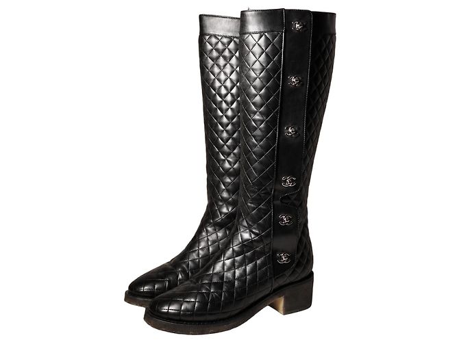 Chanel Quilted Leather Knee-High Boots with Multi CC Buckles