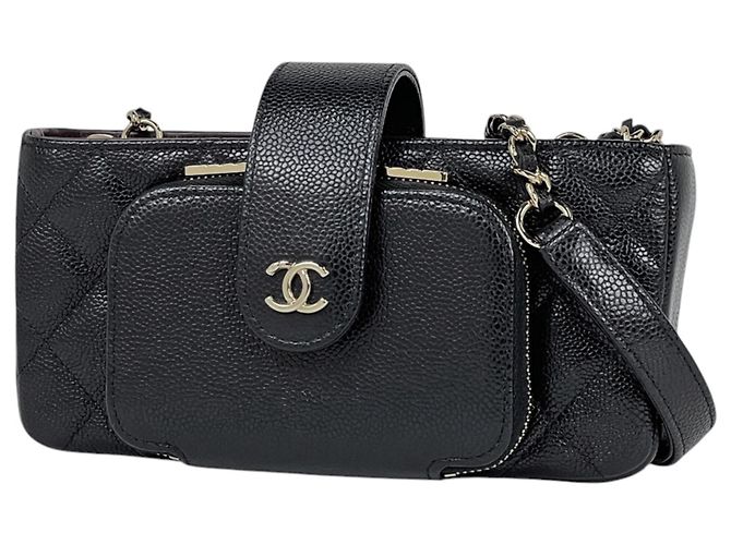 Borsa a tracolla Chanel in vitello grana nera
