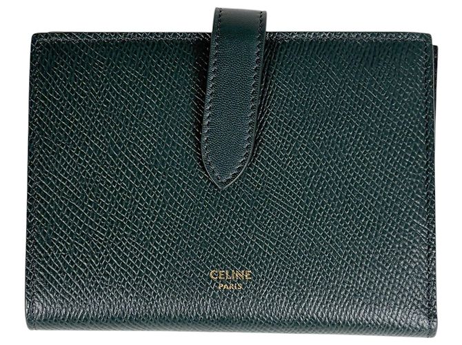 Céline Celine Bi-fold Wallet in Green Leather