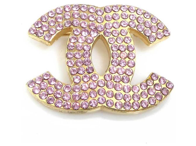 Broche Chanel Dourada e Rosa