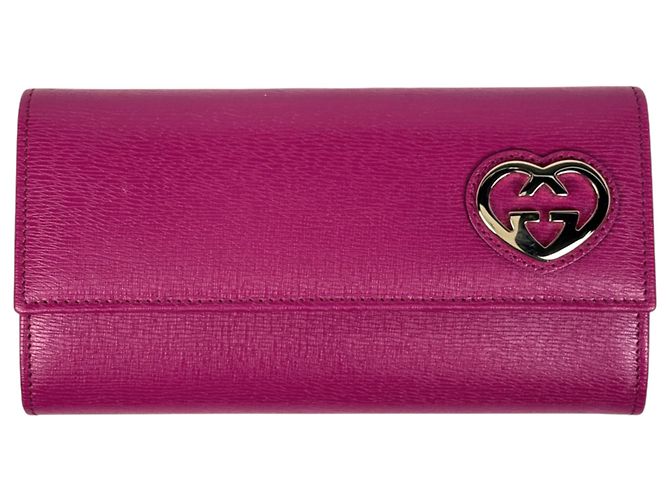 Cartera larga de piel rosa Gucci