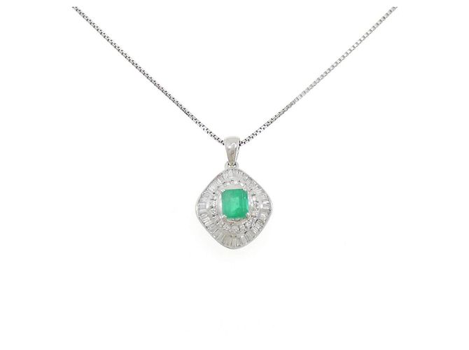 Autre Marque Pt900 Pt850 Smaragd Diamant Halskette