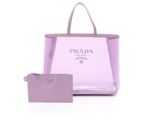 Saco Tote Prada em couro e malha roxo