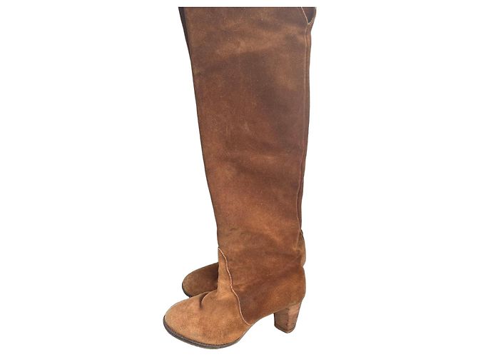 Autre Marque Brown Suede Block Heel High Boots