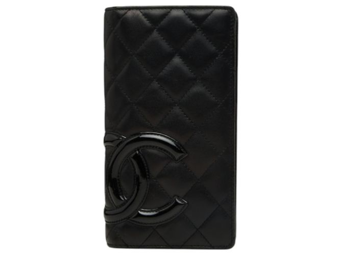 Chanel Cambon Line Black Leather Bi-fold Wallet