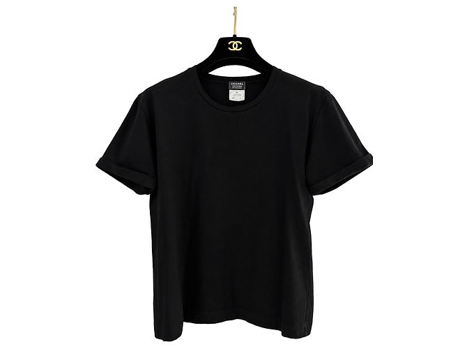 Chanel T-shirt in cotone nero con logo CC