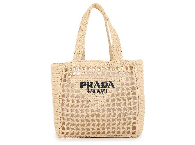 Borsa tote Prada in crochet e rafia nera