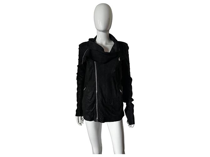 Rick Owens Giacca in Pelle Nera Biker