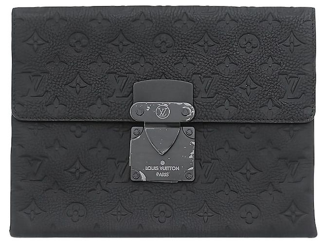 Borsa Pochette Clutch Louis Vuitton Monogram Shadow S Lock Nera
