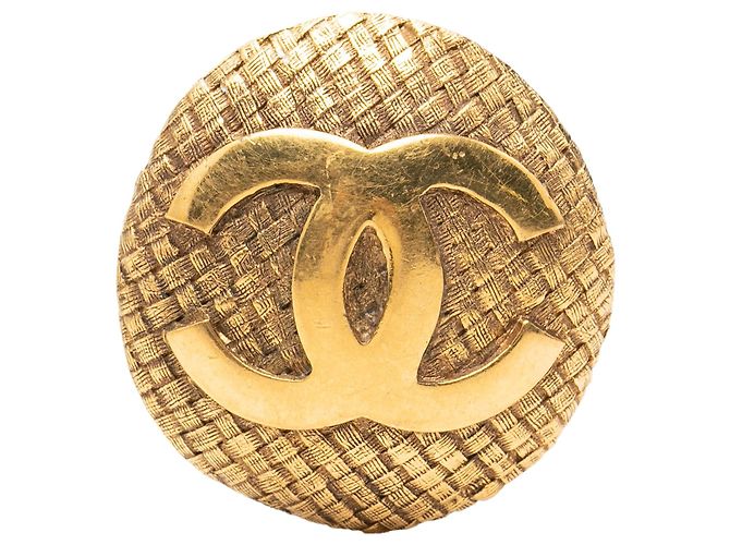 Chanel CC Gold-plattierte gewebte runde Brosche