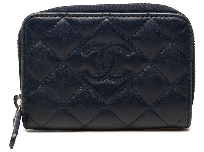 Blaues Chanel CC gestepptes Lammleder Zippy Münzbeutel