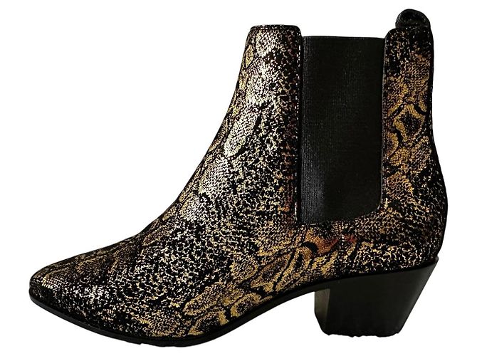 Autre Marque Saint Laurent Rock Chelsea Boots Python-Print Schwarz Gold