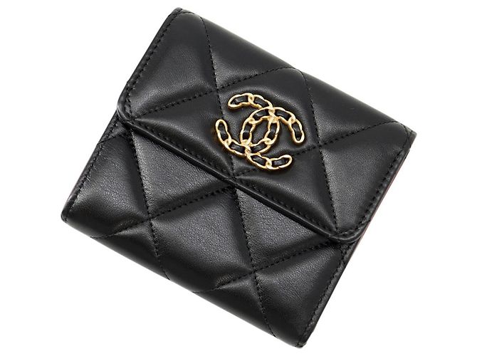 Chanel Black Tri-fold Wallet in Lambskin
