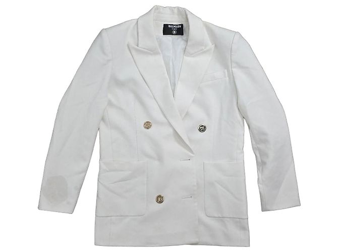 Balmain White Double-Breasted Blazer with Gold Buttons