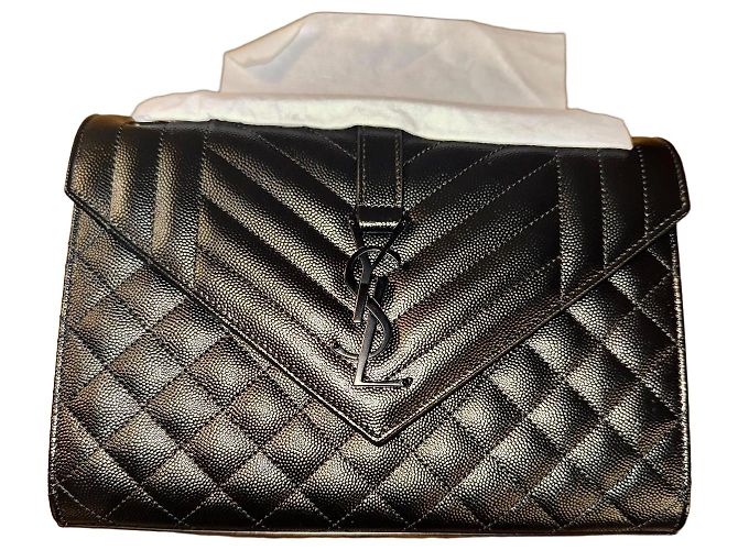 Autre Marque Saint Laurent Envelope Medium Tasche - schwarzes gestepptes Leder