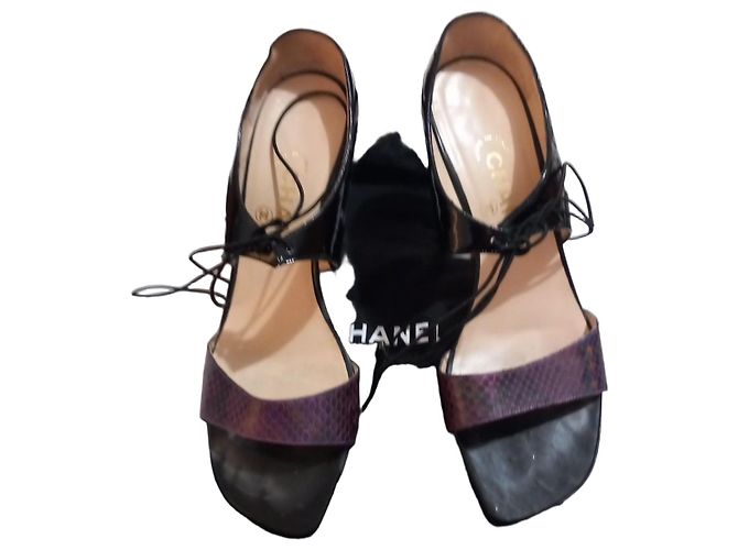 Chanel Patent Leather and Purple Python Stiletto Sandals