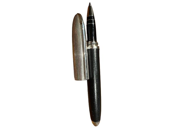 Montblanc Classique Ballpoint Pen Vintage Black Leather with marks, refill needs changing