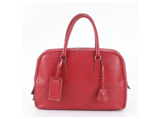 Prada Triangle Logo Leather Boston Bag Tote