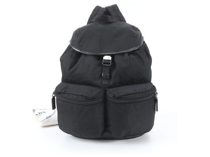 Prada Tessuto Nylon Triangle Logo Leather Backpack