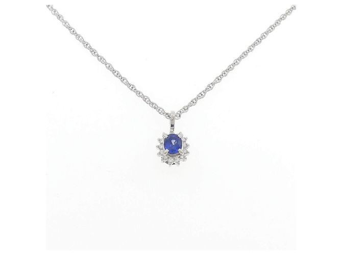 Autre Marque Pt900 Pt850 Saphir Diamant Halskette