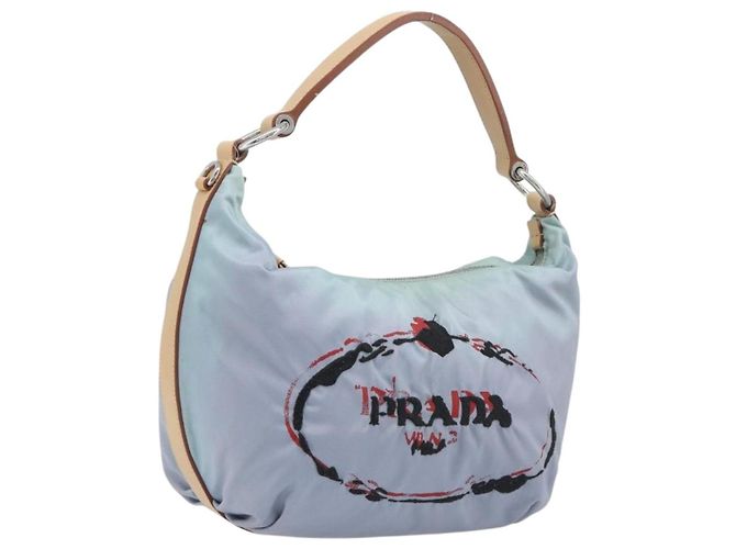 Bolsa de Ombro PRADA Nylon Azul Claro Prata