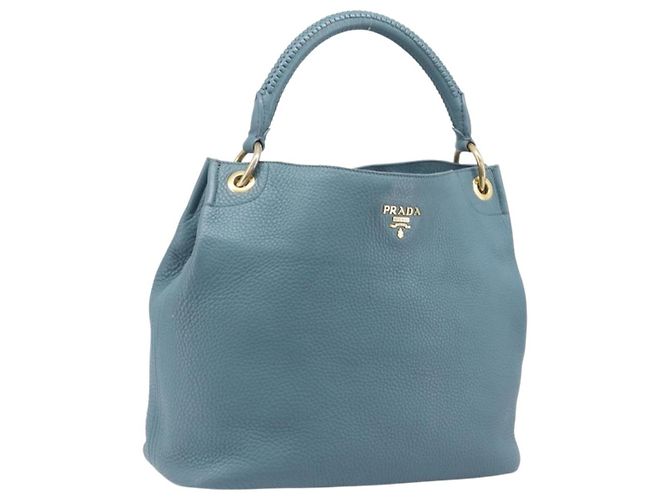 PRADA Sac Tote en cuir bleu clair doré