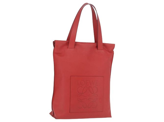 LOEWE Tote Bag Leather Red Silver
