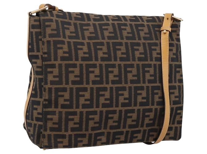 FENDI Zucca Canvas Shoulder Bag Brown Black