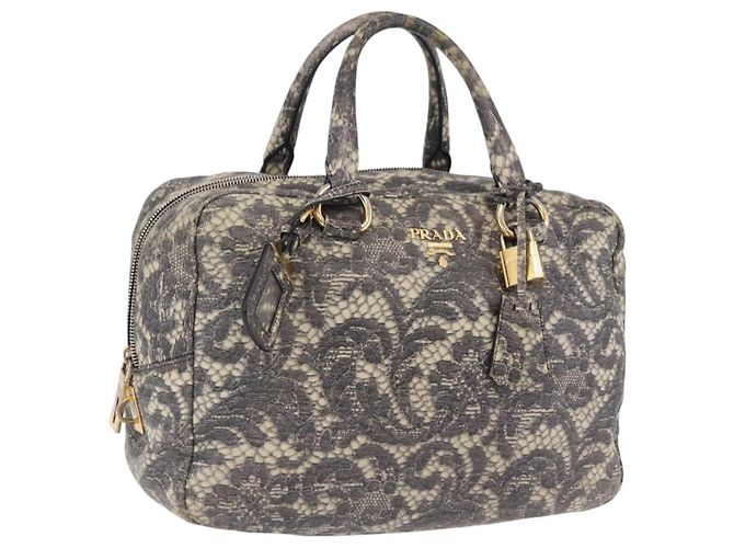 PRADA Handtasche Leder Grau Gold