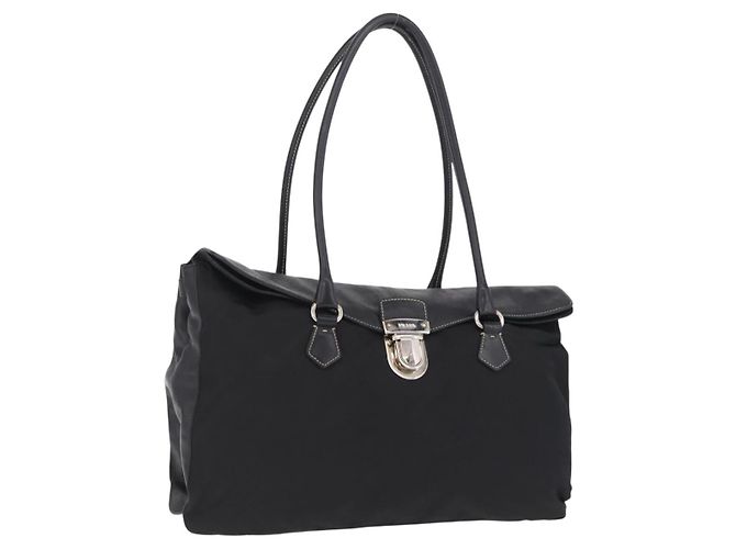 PRADA Tote Bag Nylon Black Silver BR1325
