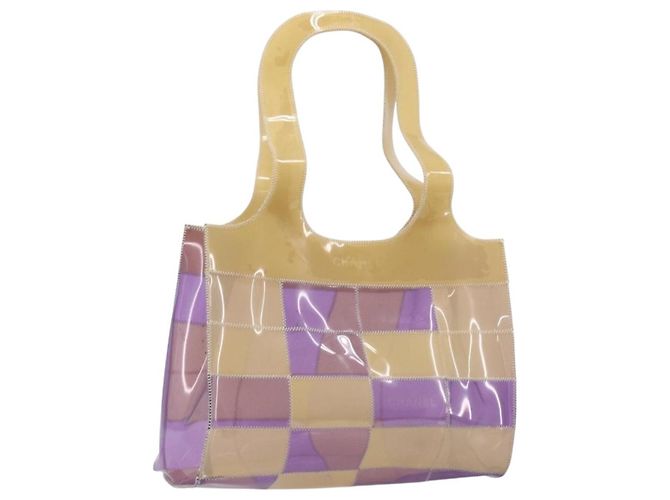 CHANEL Tote Bag Vinil Bege Roxo CC
