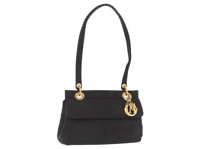 Bolso de Hombro Christian Dior Canage Canvas Negro Dorado