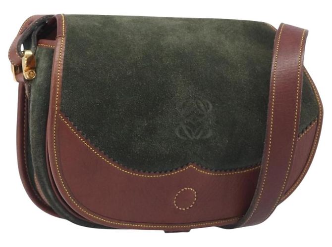 LOEWE Shoulder Bag Suede Green Gold