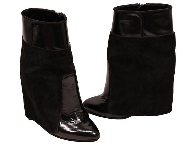 Givenchy Black Leather and Suede Wedge Ankle Boots